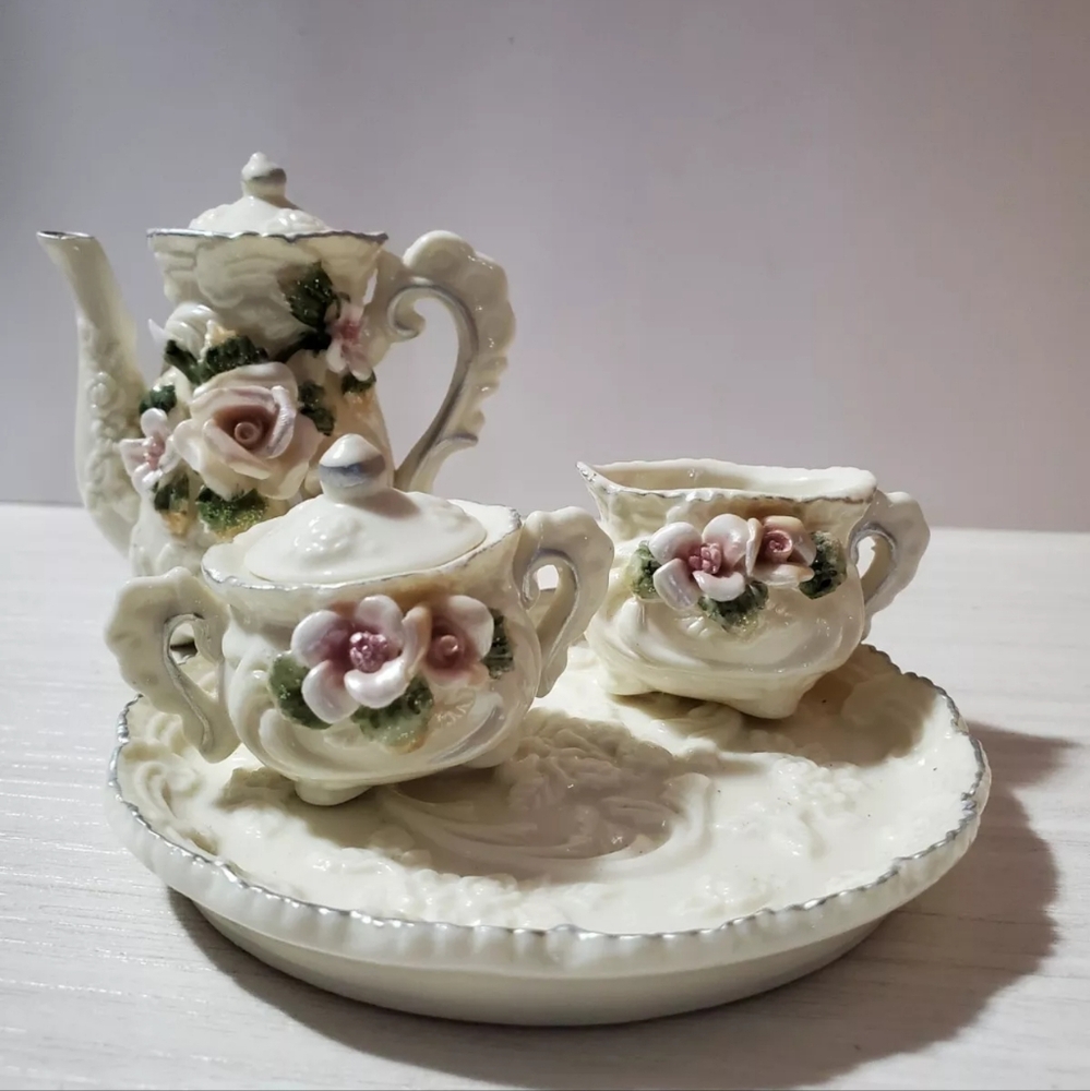 Vintage Miniature Porcelain  Tea Set kids tea set detailed floral English style